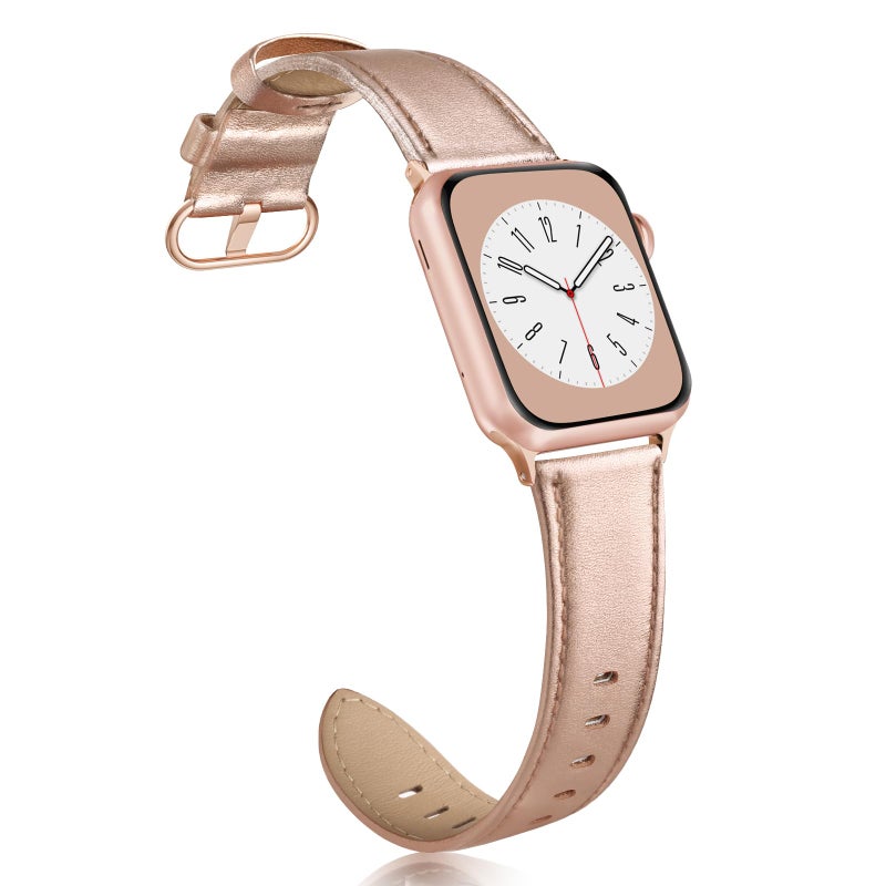 SWEES Leather Band Compatible for iWatch 38mm 40mm, Genuine Leather Replacement Strap Rose Gold Buckle Compatible iWatch Series 6 5 4 3 2 1 Sports & Edition Women And Men, Rose Gold - Image 1